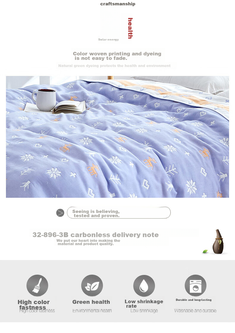 Hengyuanxiang Pure Cotton Gauze Towel Blanket, Six-Layer Thickened, Summer Quilt, Office And Children's Air Conditioning Blanket, 150×200CM 8