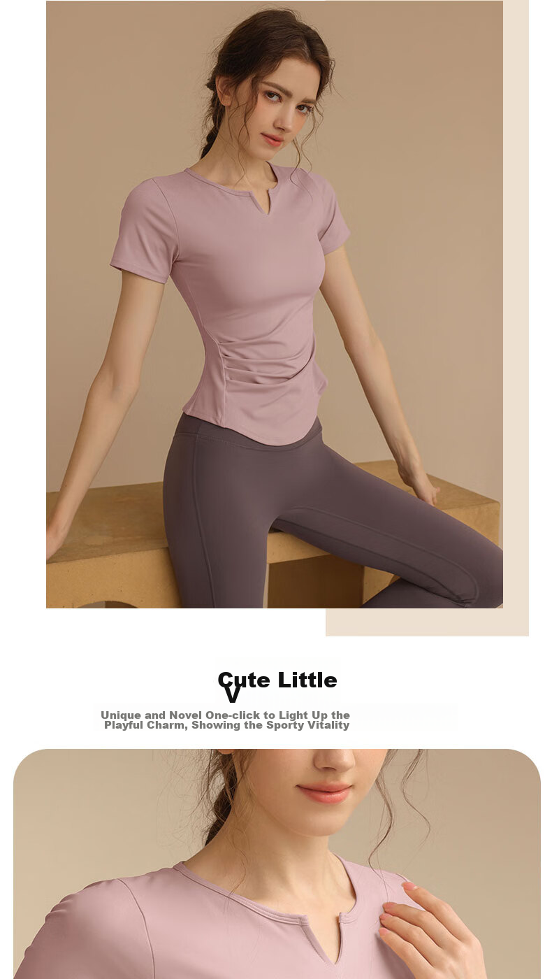 LangSha Yoga Top for Women, Short-Sleeve T-Shirt, Slimming Pilates Running Training Tight-Fitting Quick-Dry Fitness Wear, Pink-Purple, Size L 2