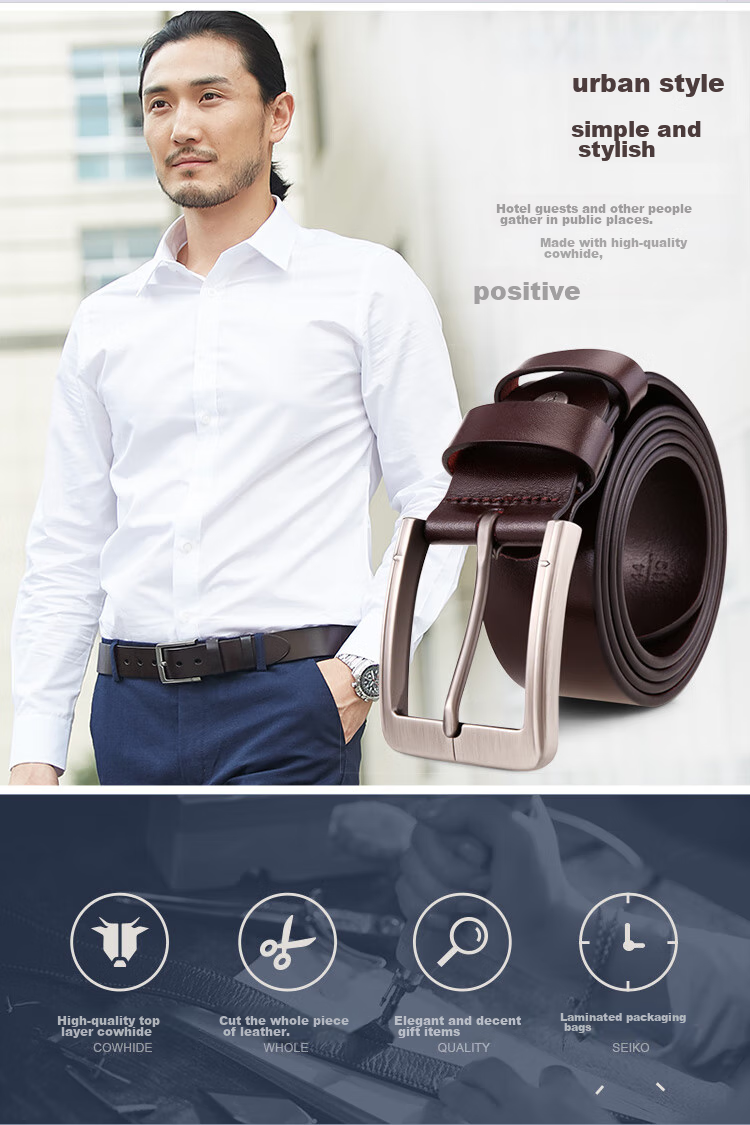 Cattlesboss Men's Genuine Leather Belt with Pin Buckle, Top-Grain Cowhide Waistband 1253 Gift for Dad, Dark Brown, 120cm 2