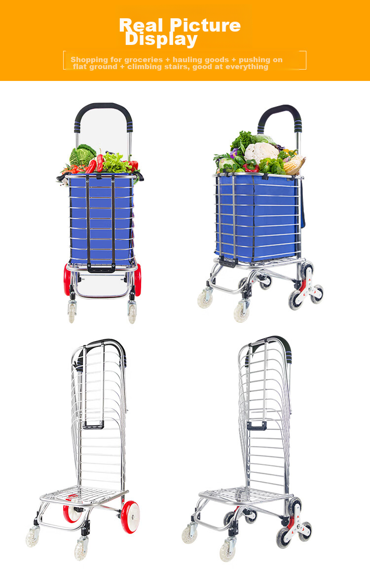 Xinyuechanghui Aluminum Alloy Grocery Cart, Hand-Pulled Trolley, Foldable Shopping Cart, Stair-Climbing Small Cart, Small Pushcart, Small Trailer F2016-10 8