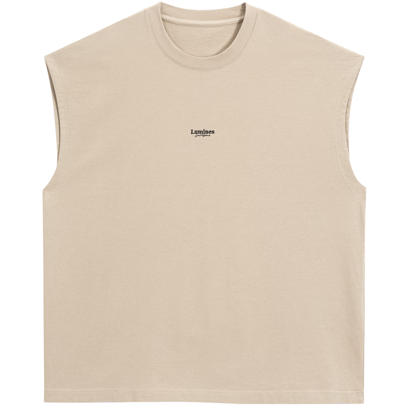 GXG Men's Clothing, Multi-Color Heavy-Duty Washed Crew Neck Vest, Men's Top, Summer 2024, Khaki, 170/M