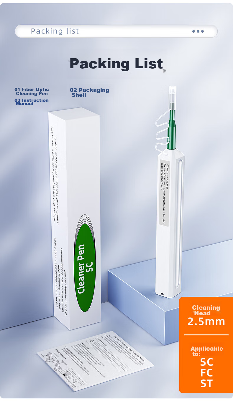 EB-LINK Fiber Optic Cleaning Pen, End Face Cleaning, 2.5mm Push-Button Flange Adapter, Optical Module Transceiver, Fiber Optic Cleaner, Suitable for SC/FC/ST Interfaces 10