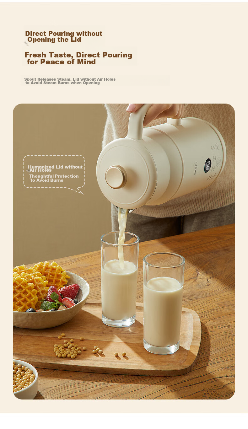 BRUNO Blender Soy Milk Maker, Home Small Mini Fully Automatic, No Hand Washing Required, No Filtering Needed, Juicer Health Pot, Cooking Breakfast Machine, 0.8L White DJ08S01 8