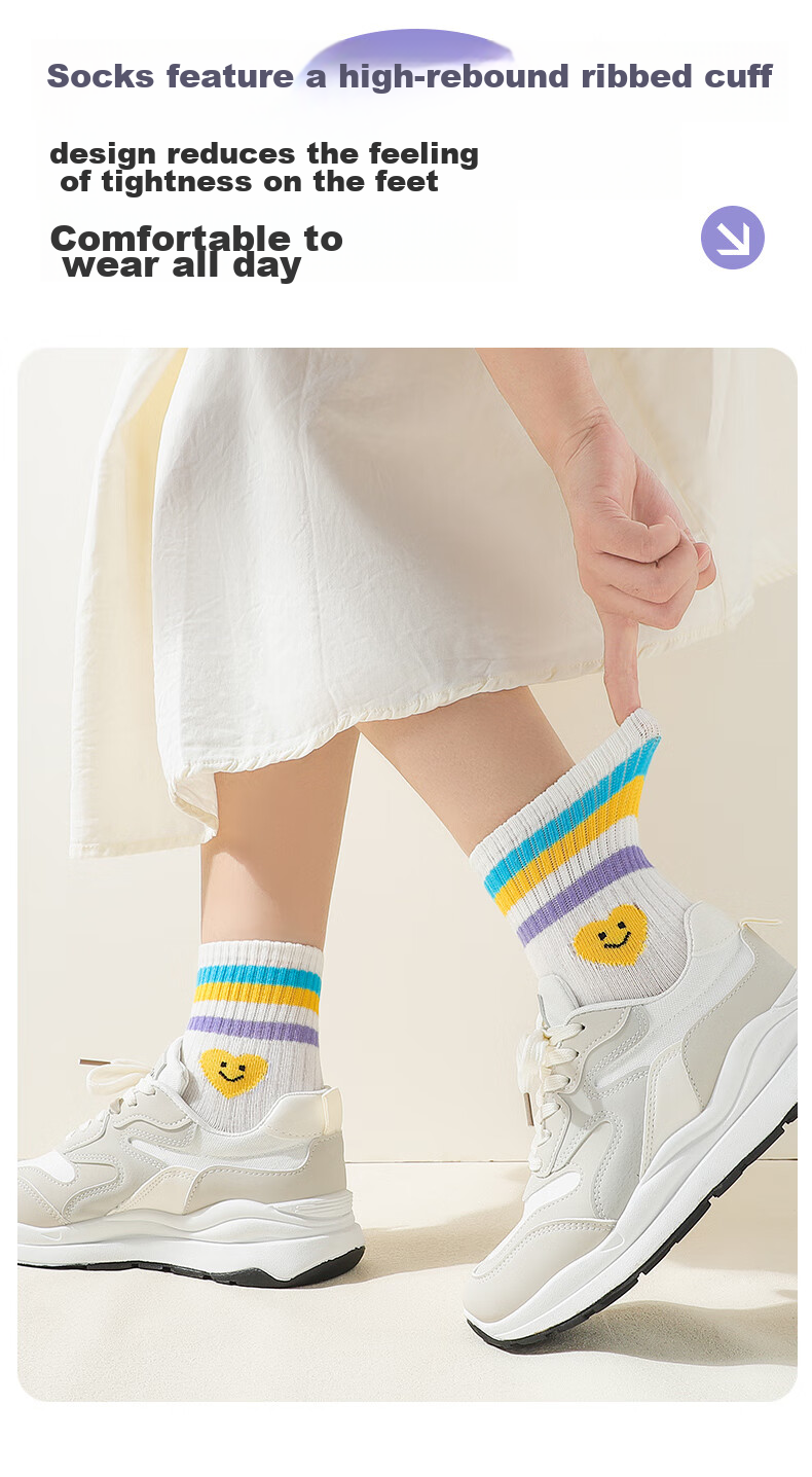 LangSha Kids Socks Girls Spring Autumn Winter Four Seasons Mid-Calf Comfortable Breathable Cotton Socks Cute Big Children 5 Pairs Pack 11