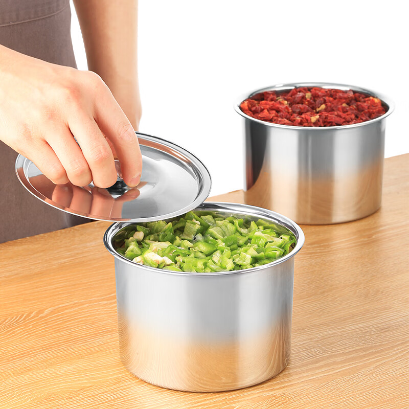 JOBO 304 Stainless Steel Condiment Jar with Lid 16cm Commercial Kitchen Seasoning Container Lard Pot