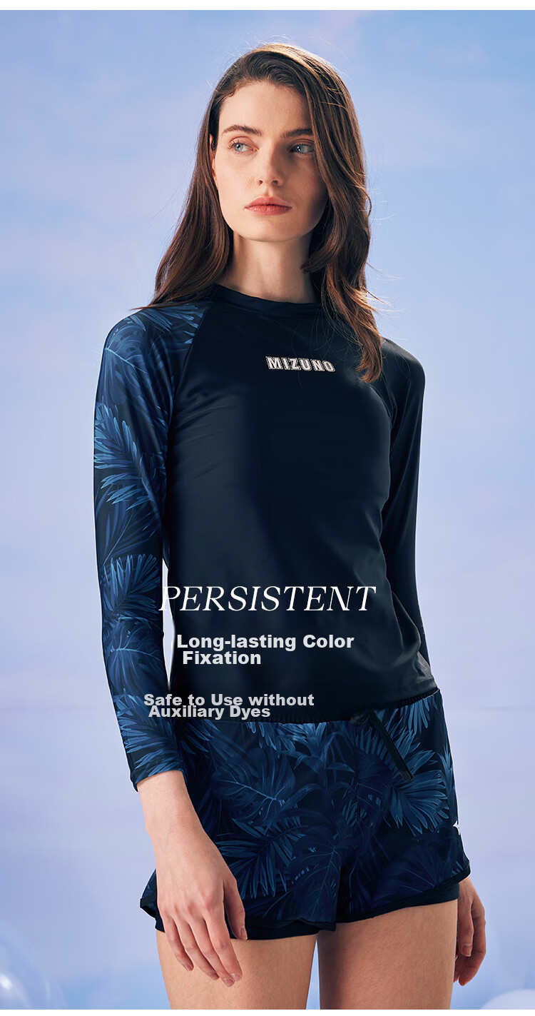 MIZUNO Women's Two-Piece Long Sleeve Sunscreen Quick-Dry Sports Swimwear Conservative Slimming Beach Shorts G3302 Black L 4