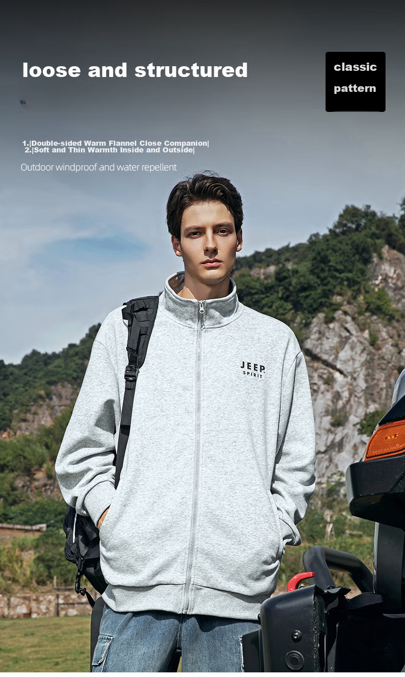 JEEP SPIRIT Men's Two-Piece Set for Autumn Wear, Loose-Fitting Stand-Collar Sweatshirt with Casual Pants, Athletic Running Outfit in Black, Slimming Effect 3