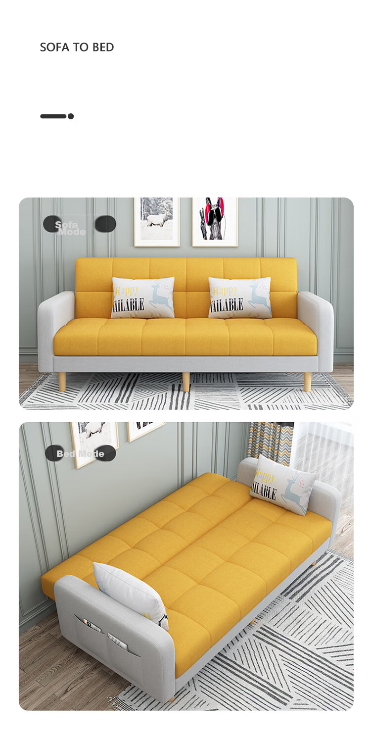 L&S Sofa Living Room Foldable Sofa Bed Dual-Use Small Apartment Lazy Sofa Tech Fabric S96 Light Green + Off-White 2m 11