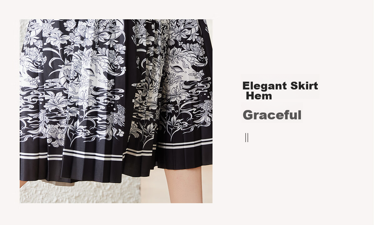 Chushen Oriental Minimalist-Style New Chinese-Style Midi Skirt for Women, Printed High-Waist A-Line Pleated Improved Horse-Face Skirt S143B1423 5