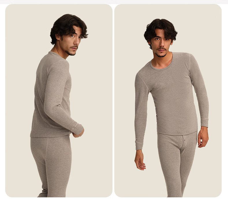 SEPTWOLVES [Temperature Rise 9.7°C] Men's Thermal Underwear Set for Autumn And Winter, Fleece-Lined Long Johns with Far-Infrared Heating, Round Neck Top And Bottom 20
