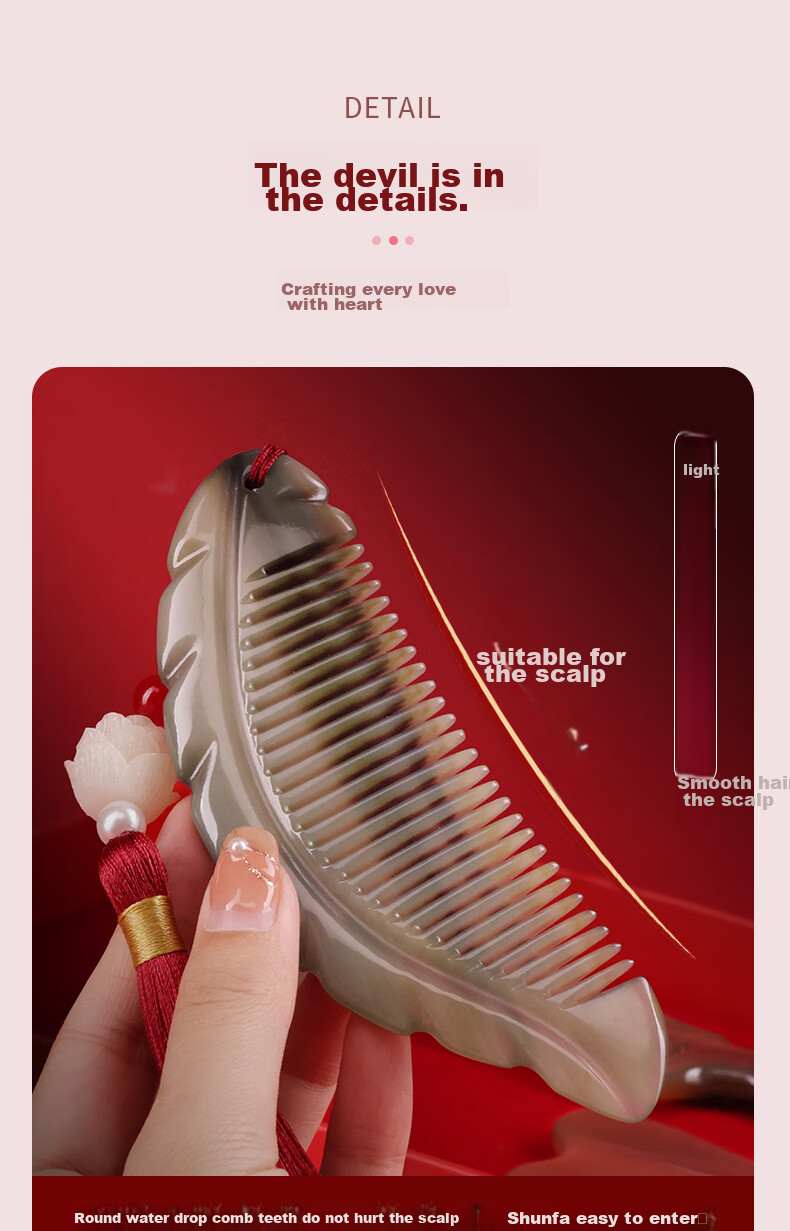 Chaojun Authentic Natural White Buffalo Horn Comb, Portable Massage Meridian Tool, Mid-Autumn Festival Gift for Parents And Elders, Practical High-End Birthday Gift for Wife And Mother, Practical Present for Girlfriend 7