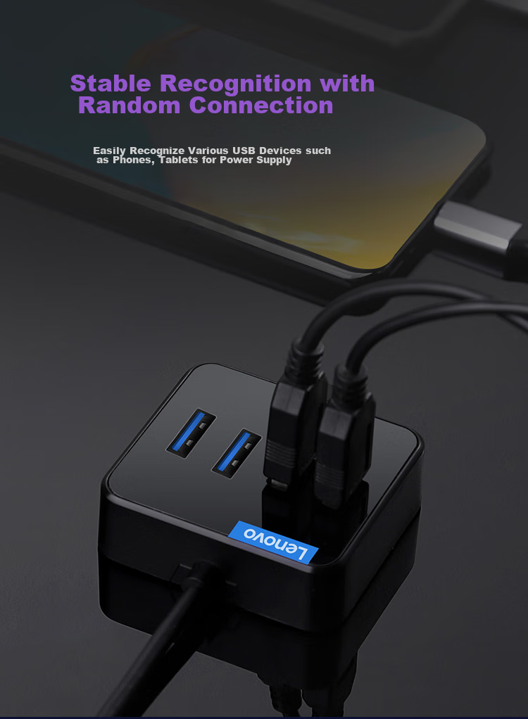Lenovo USB Hub 3.0 Expansion Dock Converter, Four-In Adapter, HUB Concentrator, Vertical Plug Expansion Device, Laptop/desktop Computer Converter, Universal 5