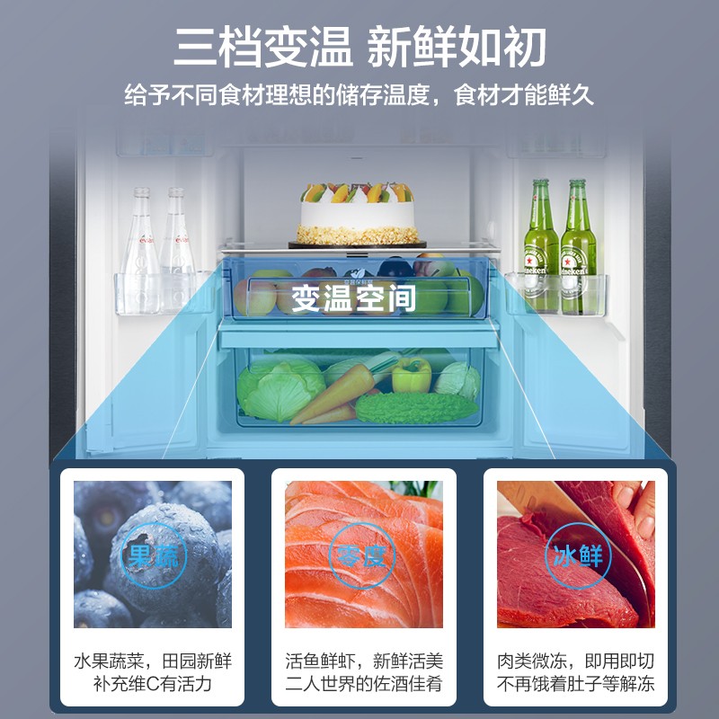 美的(Midea)321升变频一级能效法式多门双开门家用电冰箱风冷无霜BCD-321WFPM(E)三挡变温节能低噪