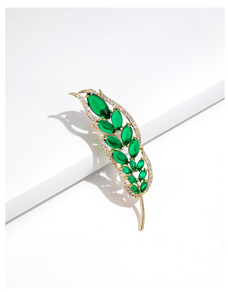 Qlady Leaf Brooch, High-End Women's Luxury Green Corsage, Suit Accessory, Anti-Exposure Collar Pin, Birthday And New Year Gift 4