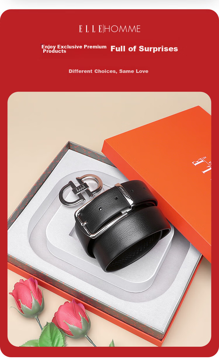 ELLE HOMME Men's Belt, Top-Grain Leather Buckle + Pin Buckle Belt, Stainless Steel Buckle Set, Birthday Gift for Me 4