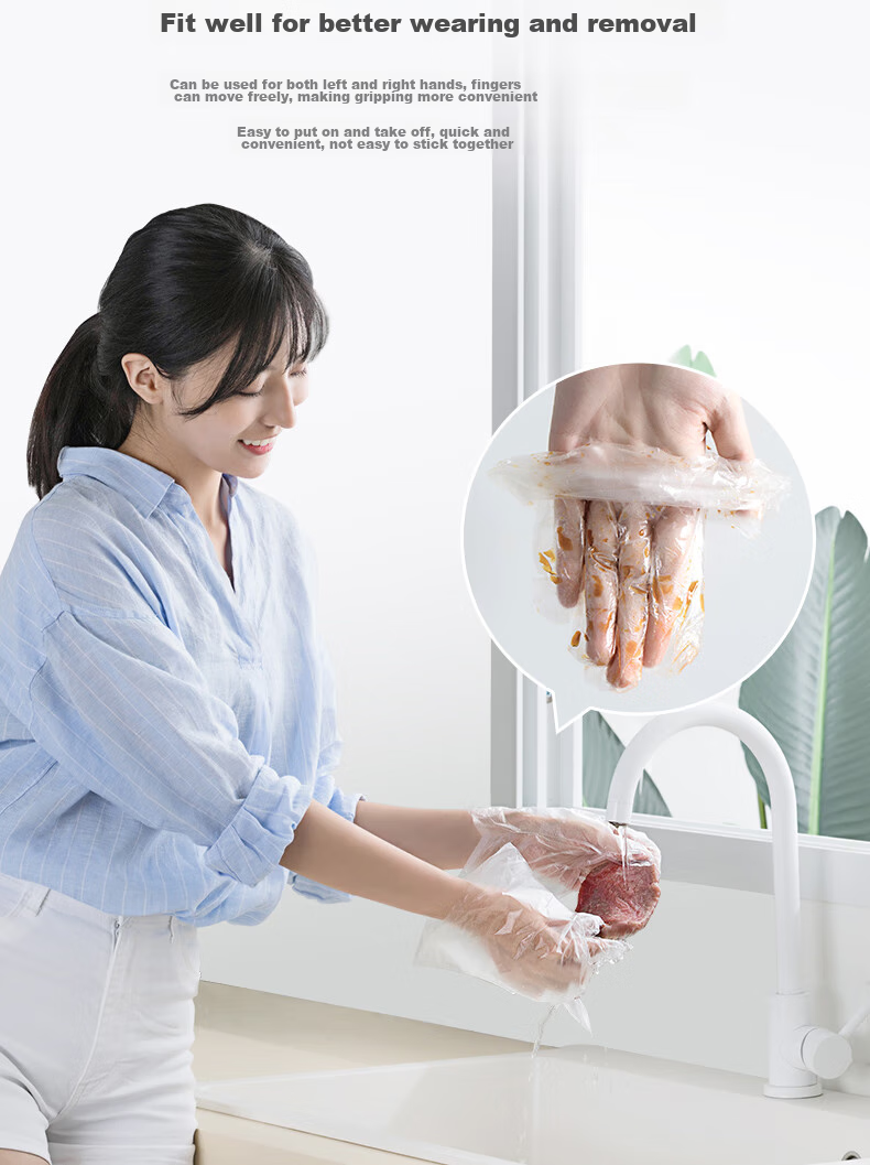 CHAHUA Disposable Gloves, Antibacterial, 160 Pieces, Baking Food PE Plastic, Large Adult Gloves, Thin Film Thickened 7
