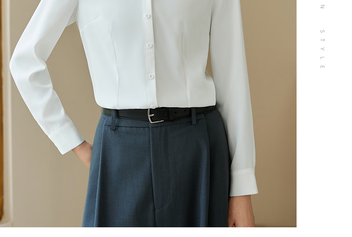 Chushen Spring And Autumn Long-Sleeve Shirt for Women, V-Neck Collar, Casual Versatile Commuter Professional White Blouse S143C2049 M Size 15