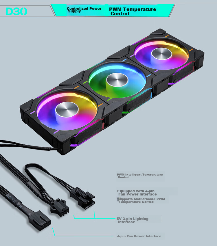 PHANTEKS D30 Building Block Version Zhengye 12cm Case Water Cooling Radiator ARGB Temperature Control Fan (30mm Thick/7 Blades High Air Pressure/Wireless Cable Connection/3-Piece Set/Black) 20