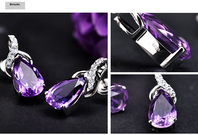 JOLEE S925 Silver Stud Earrings with Amethyst And Colored Gemstones, Fashion Jewelry, Gift for Women on Holidays, One Item One Certificate 6