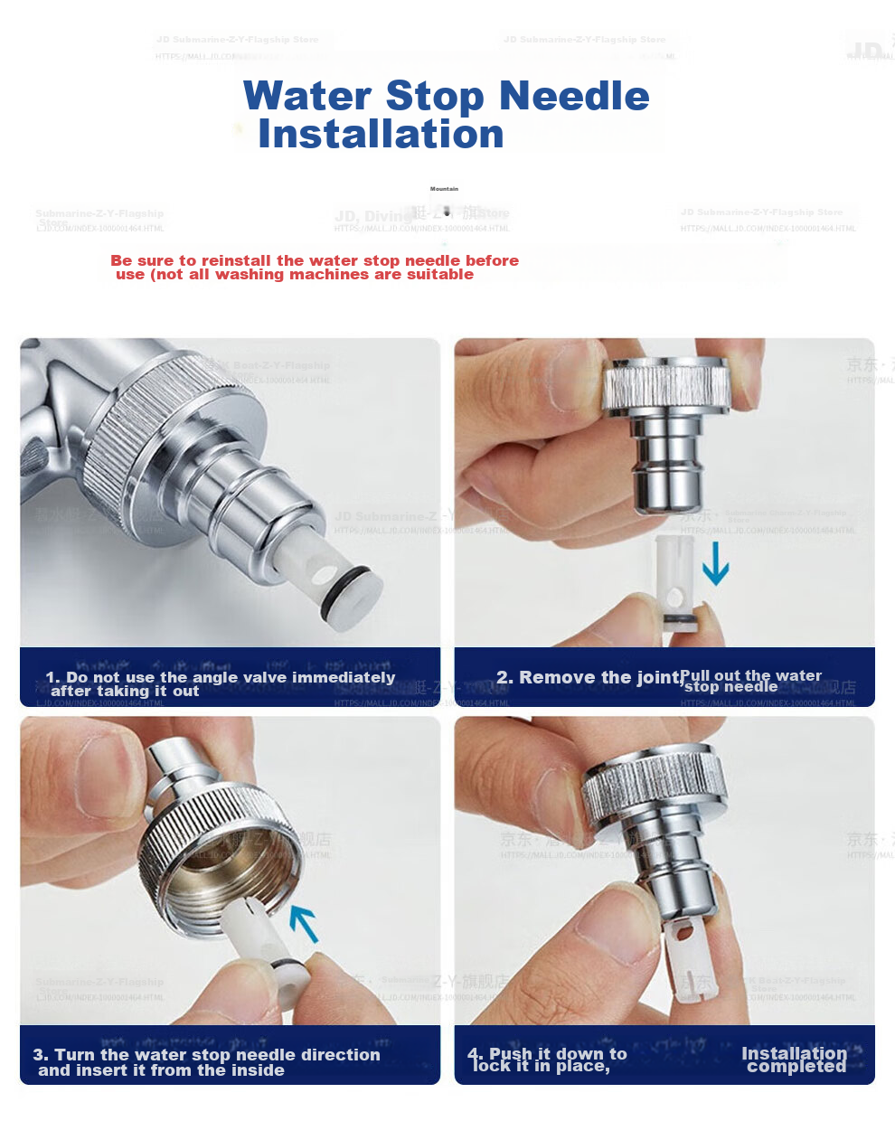 Submarine F404 Angle Valve, Washing Machine Faucet, Dishwasher, Copper Chrome-Plated, 1/2 Inch Quick Connect, 3/4 Inch Threaded, Built-In Water Stop Device, Silver Color 10