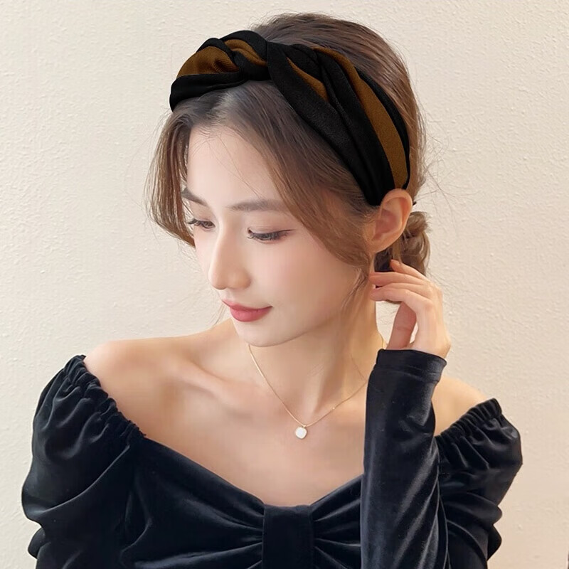 CHIMERA Simple Color-Block Headband for Women, Wide-Brimmed Hair Band for Washing Face And Going Out, Black And Coffee Color Combination, Mid-Autumn Festival Gift for Wome