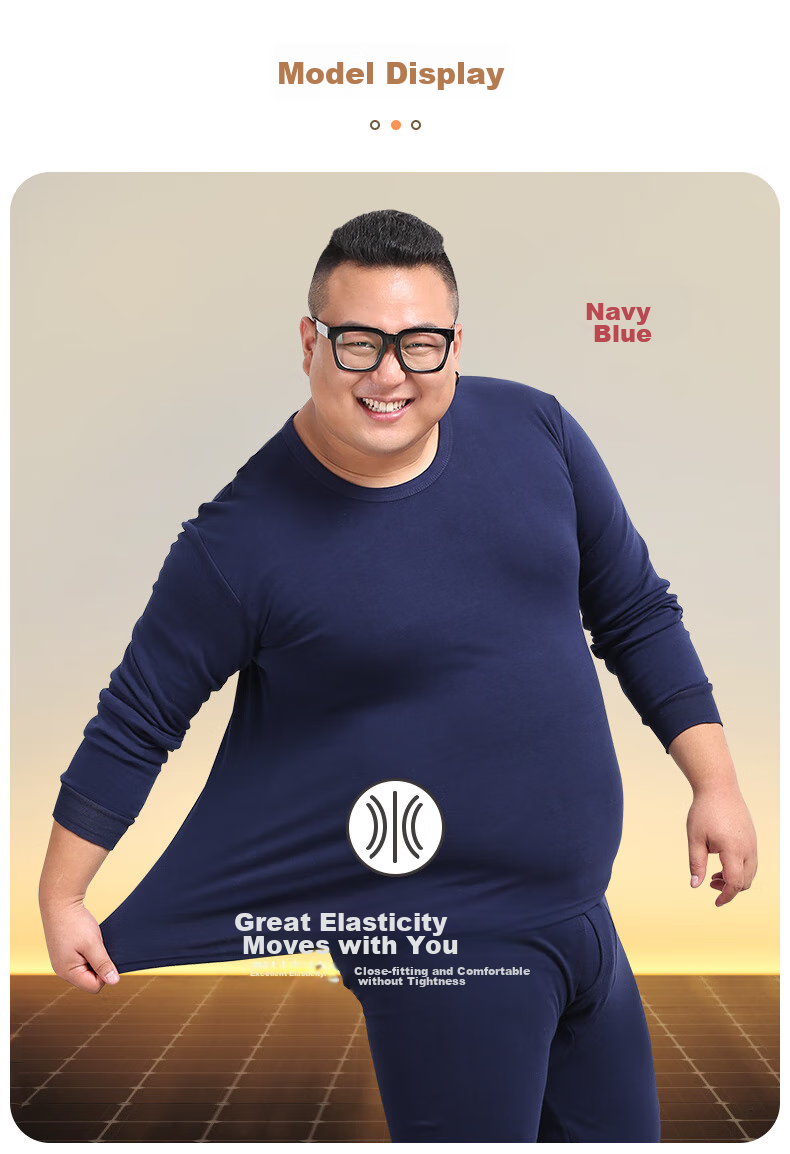 Hengyuanxiang [Plus Size Autumn Underwear] Men's 100% Pure Cotton Thin Antibacterial Plus-Size Thermal Underwear Set for Spring And Fall Seasons 24