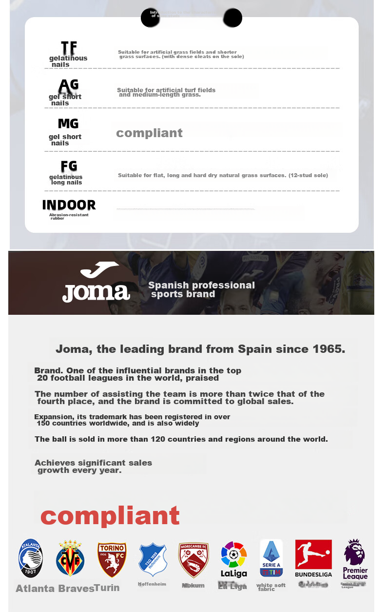 JOMA Children's Soccer Shoes for Boys And Girls, Youth Students MG Short Studs Breathable Football Training Shoes, Blue, Size 37 20