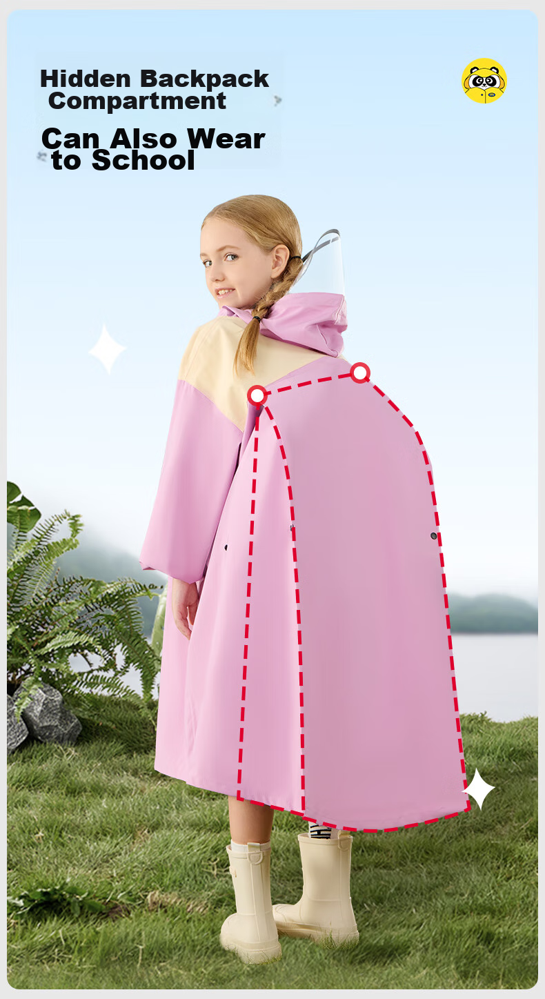 Moremerry Children's Raincoat for Boys And Girls with Backpack Space, Waterproof Breathable Baby Fashion Windbreaker Style Rain Poncho, Almond Yellow, 3XL 10