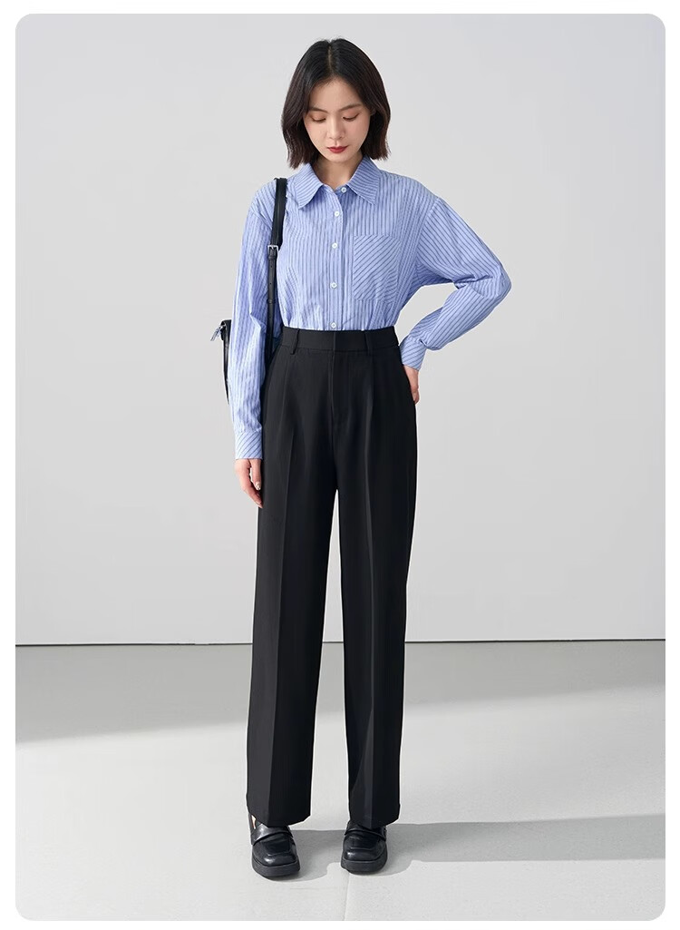 Bodexiaojie Women's Formal Suit Pants, Straight-Leg Trousers for Petite Figures, Professional Interview Attire, Black Dress Pants, Size S 25