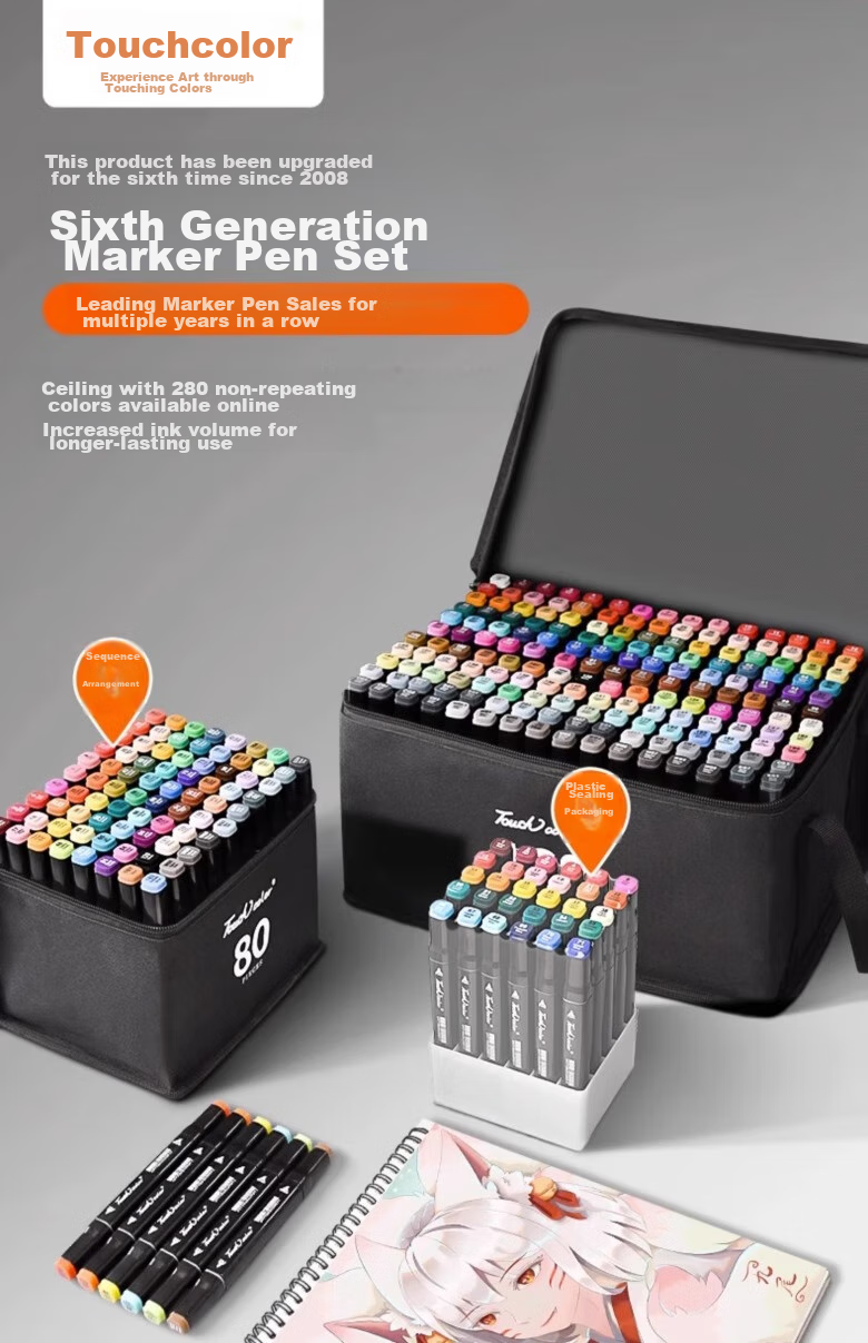 Touchcolor Dual-Tip Markers for Students, Oil-Based Art Set for Comic Design, Elementary School Children, Middle School Students, Watercolor Pens, Anime-Style, 120 Colors, Kindergarten Colored Pens, Refillable Ink 1