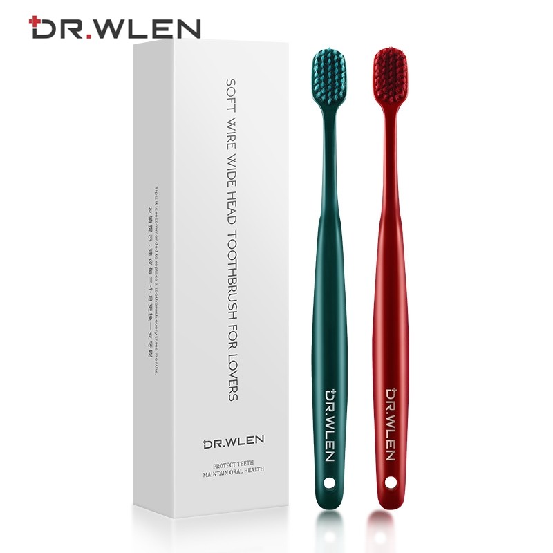 DR.WLEN Couple's Toothbrush Wide Head Deep Cleaning BBC Ultra-Fine Soft Bristles Adult Toothbrush for Gum Protection Individually Packaged 2 Pieces