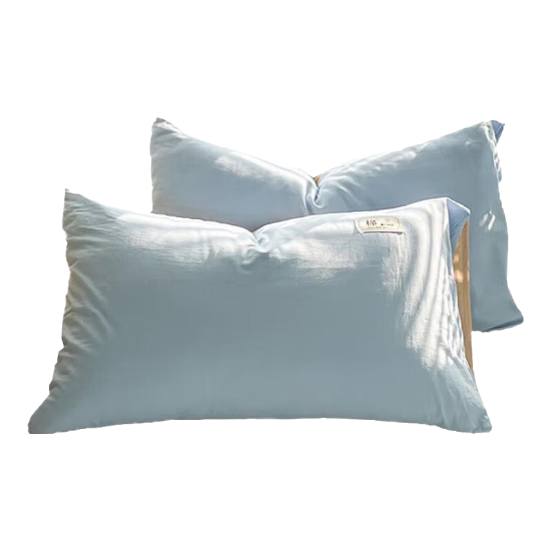 Wuyinliangpin Class A Pure Cotton Pillowcase, 100% Cotton Pillow Cover, 48x74cm, Set of Two, Light Blue And Beige