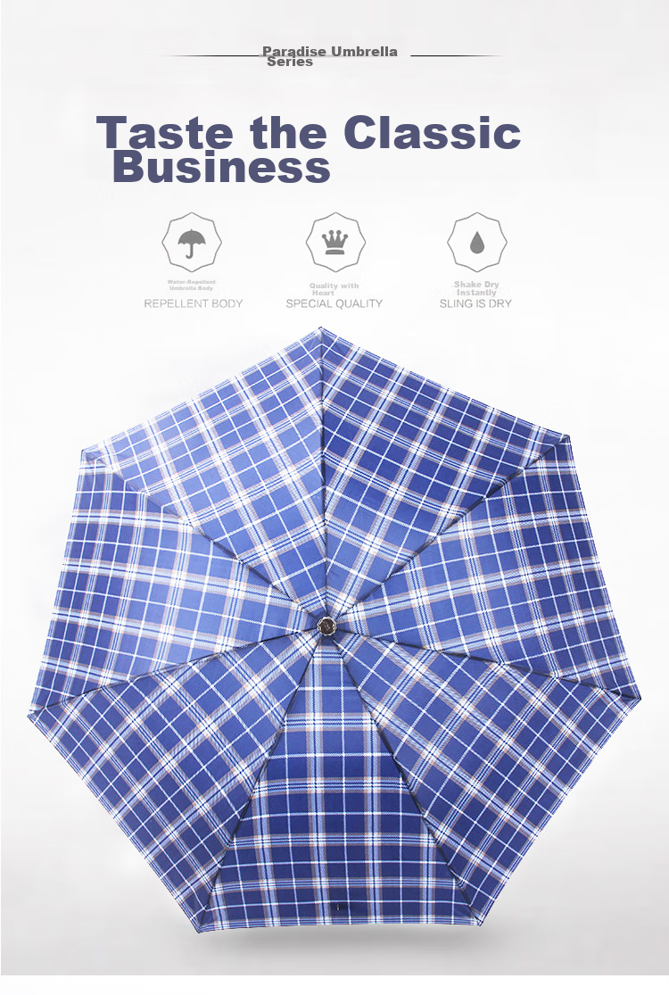 Tiantangshan Windproof And Rainproof Umbrella, Three-Fold Portable Folding Water-Resistant Sun And Rain Dual-Use Umbrella, Business Umbrella for Men And Women, Plaid Blue Navy 1