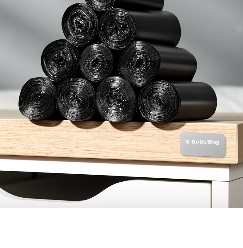 Deli 5 Rolls (150 Pieces), Garbage Bags 45*55cm, Waste Sorting, Office Supplies, Black 33070 2