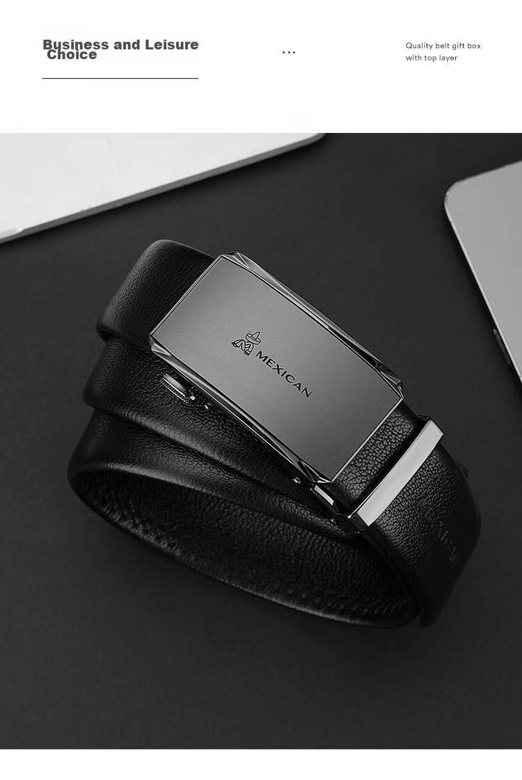 MEXICAN Men's Leather Belt with Automatic Buckle, Genuine Top-Grain Cowhide Business Waistband Casual Trouser Belt Birthday Gift for Men And Fathers 16