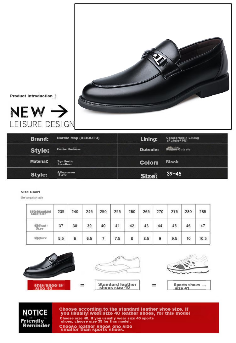 BEIOUTU Men's Slip-On Leather Shoes, Business Casual Fashion Loafers, Formal Shoes, 1956 Black, Size 43 3