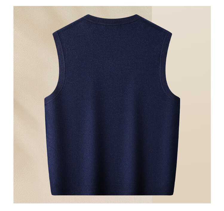 MONTAGUT New Year Spring Festival Men's Wool Vest Pure Wool V-Neck Thick Warm Sweater Sleeveless Jacket Navy XL 16
