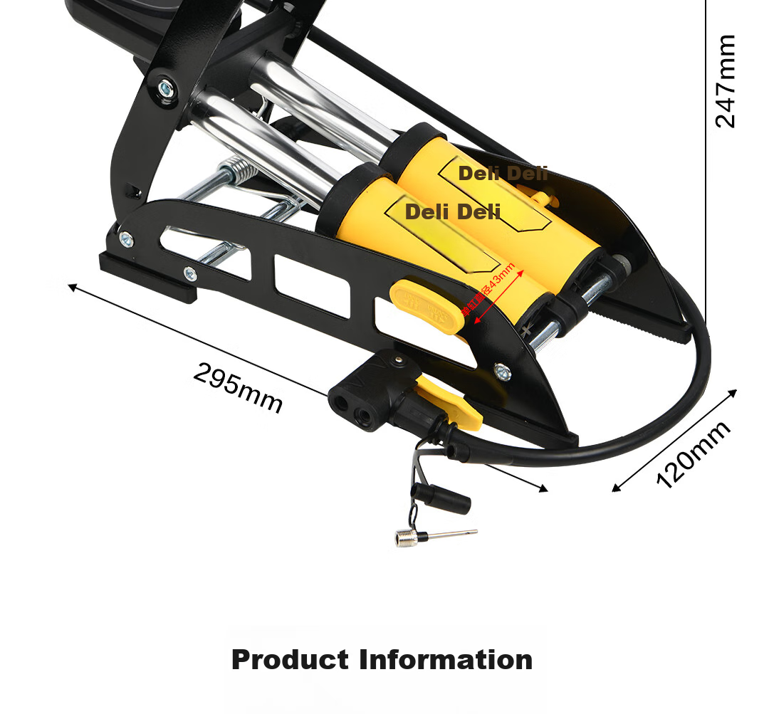 Deli Dual-Cylinder Foot Pump, Car Bicycle Basketball Bike Inflator, Road Bike Pump with Gauge 23