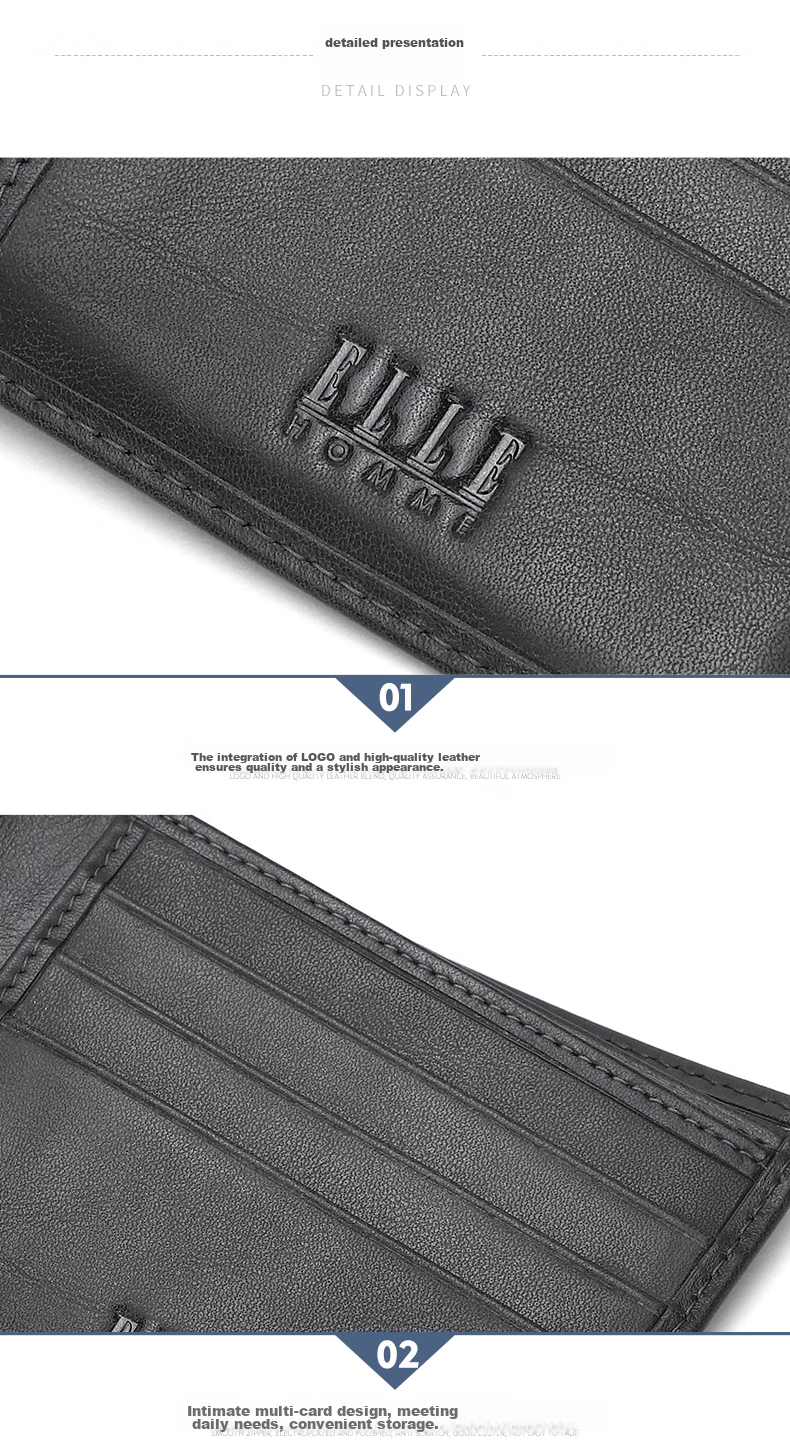 ELLE HOMME Men's Short Wallet, Top-Grain Leather Multifunctional Billfold, Horizontal Style Wallet 3820, Birthday Gift for Me 9