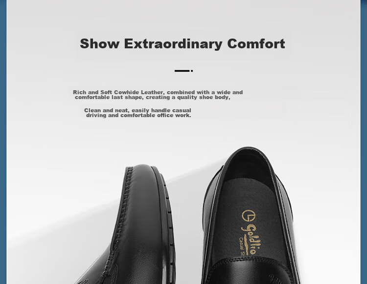 Goldlion Men's Slip-On Loafers, Comfortable Penny Loafers, Business Casual Leather Shoes, 57101035001A-Black Size 39 4