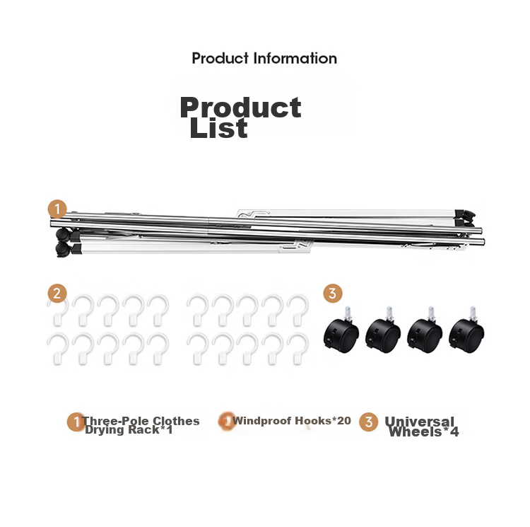MARYYA Extendable Clothes Drying Rack, Floor-Standing Balcony-Specific Drying Pole, Foldable Laundry Hanger, Stainless Steel Portable Drying Stand 10