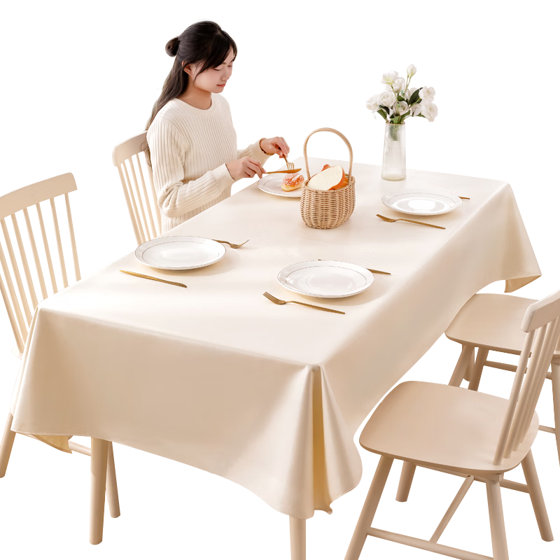CHERISHES LIFE Coffee Table Cloth, Waterproof And Oil-Resistant, Washable TPU Tablecloth, Rectangular Table Cover, Milk White, 90*150cm