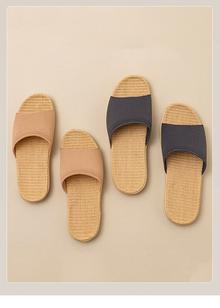 Mandobel Four Seasons Cotton Linen Slippers Lightweight Comfortable Home Fashion Slippers Striped Mocha Coffee Size 42-43 10