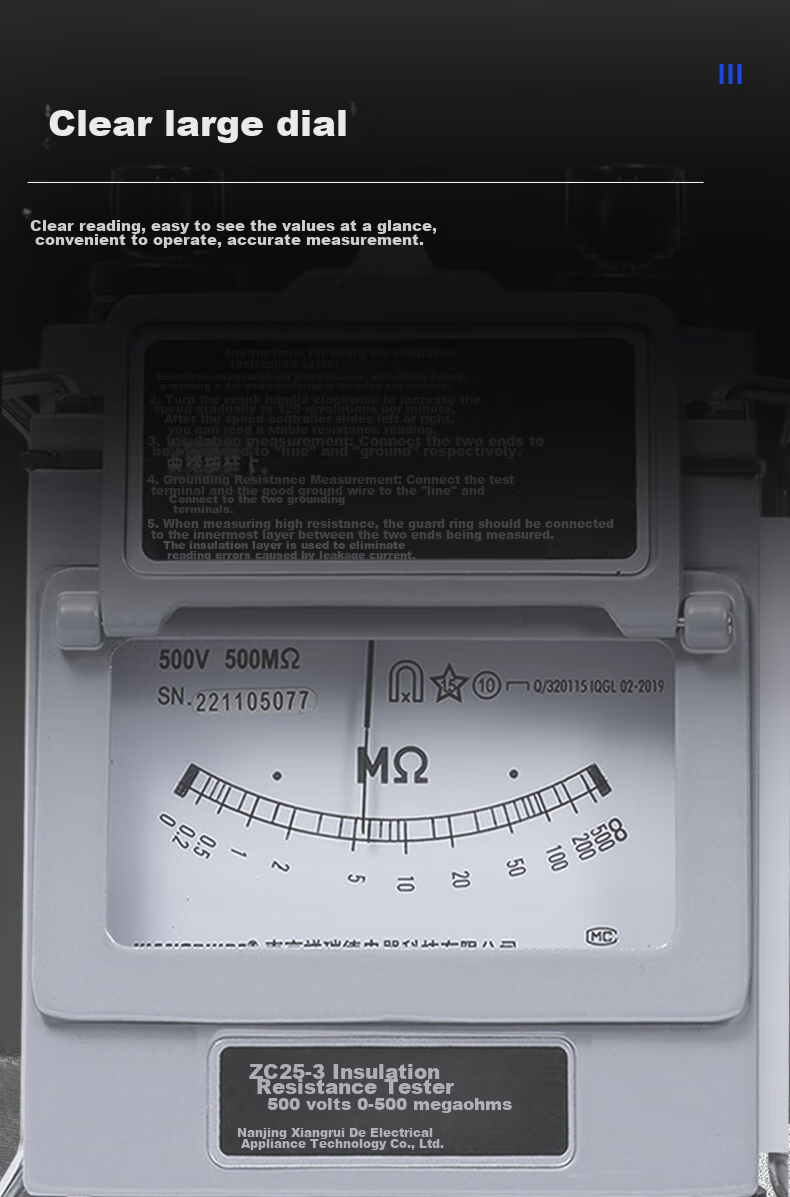 XIANGRUIDE.2012 Xiangruide Megohmmeter, Insulation Resistance Tester, Electrical Inspection Device, ZC25-3 Plastic Case, 500V/500M 4
