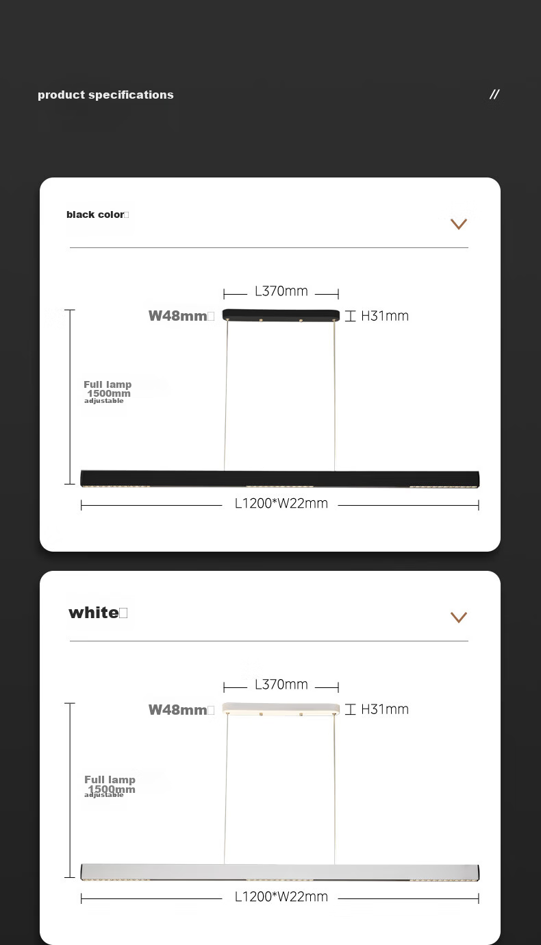 Midea LED Linear Pendant Light for Dining Room, Simple Long Strip Chandelier for Table Lighting, White Lighting Fixture 15