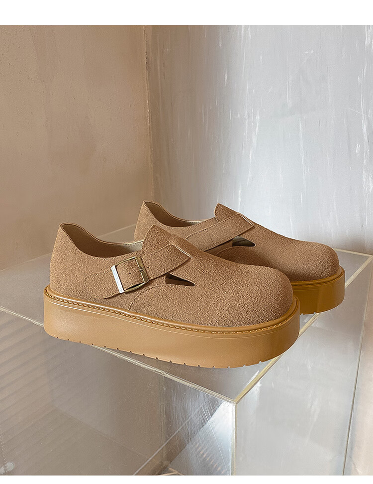 ZHR Bokeng Women's Shoes, Spring And Autumn Thick-Soled Heightening Casual Slip-On Loafers, JF98, Apricot Color, Size 40 14