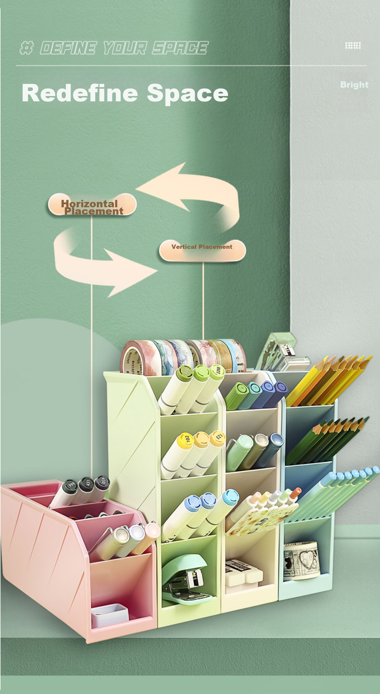 M&G [Hot Product] Stationery Slanted Pen Holder, Student Office Supplies Desktop Storage Box, Beige Single Pack ABT98476 3