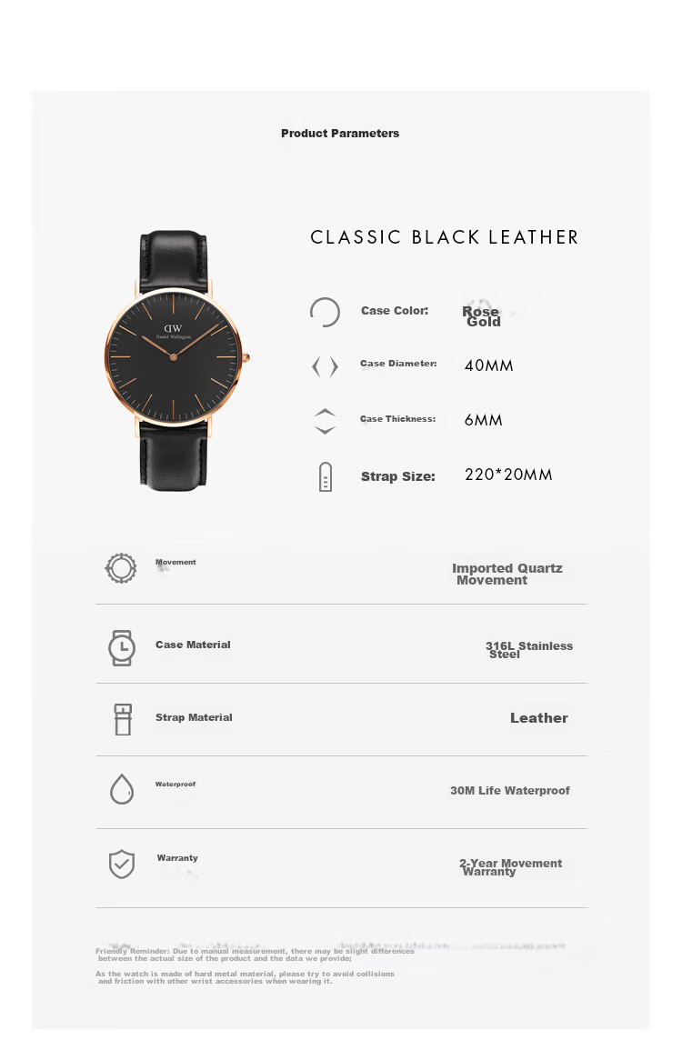 DanielWellington DW Men's Watch, Classic Leather Simple Fashion European And American Quartz Wristwatch, Birthday Gift for Boyfriend, DW127 12