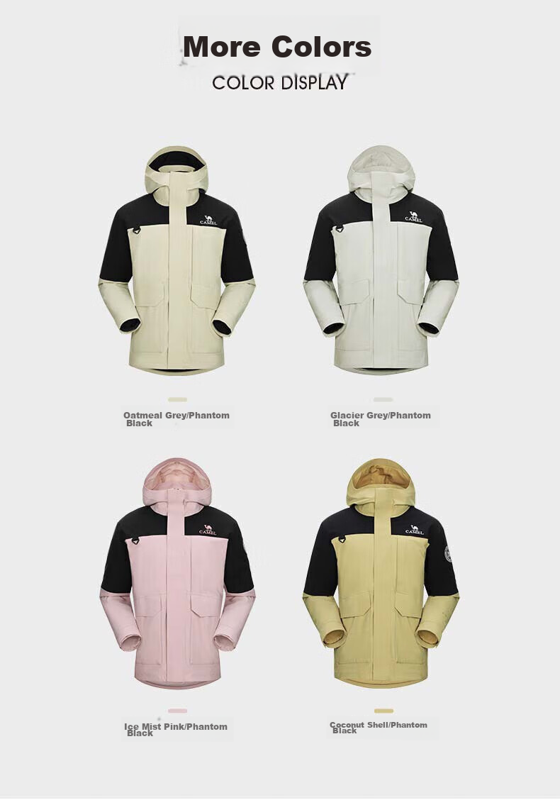CAMEL Women's 3-in-1 Down Jacket Winter Detachable Liner Waterproof Coat 12