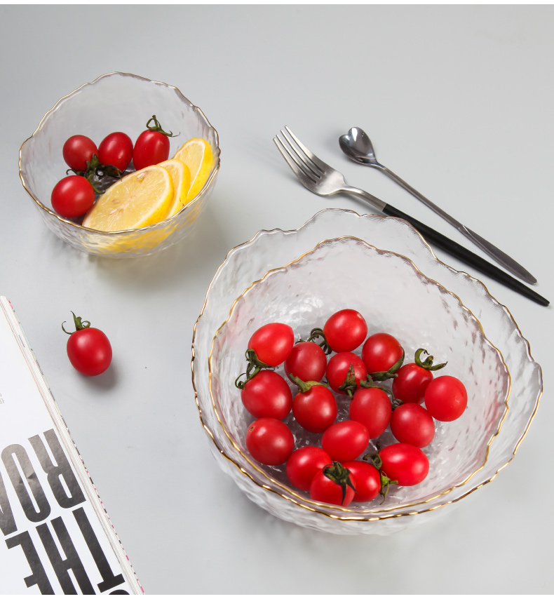 Canjiangjun [Dishwasher Safe] 3-Piece Salad Bowl Set with Gold Rim Glass Bowls, Glass Fruit Plates, Dessert Bowls And Salad Bowls 10